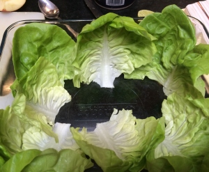Dish lined with lettuce