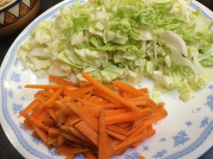 Shredded cabbage, julienned carrot
